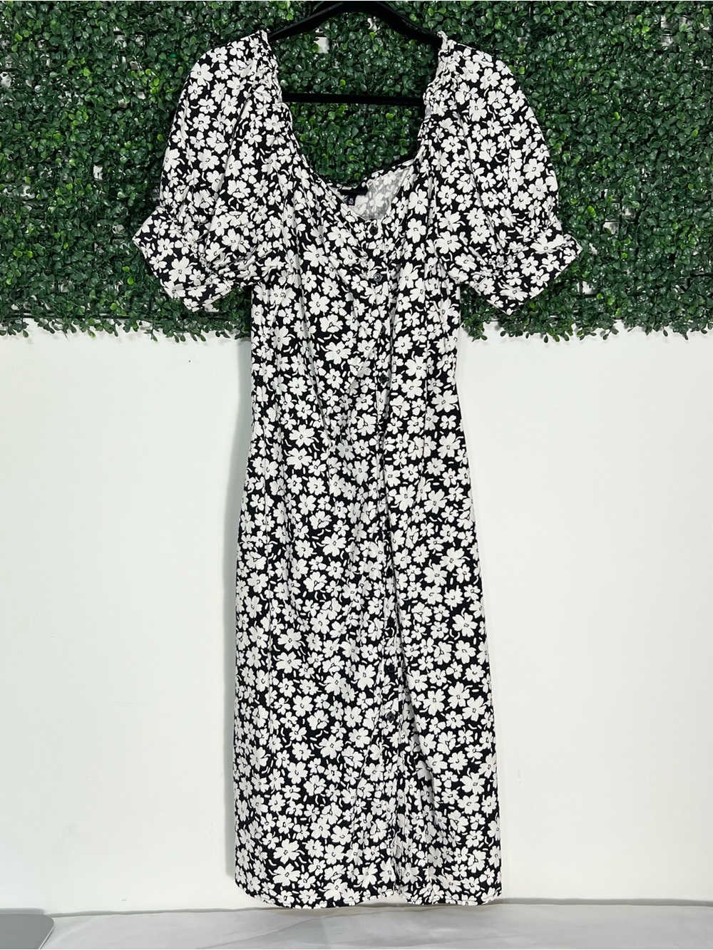 Who What Wear Floral Puff Sleeve Button Front Linen Blend Midi Dress Size XL